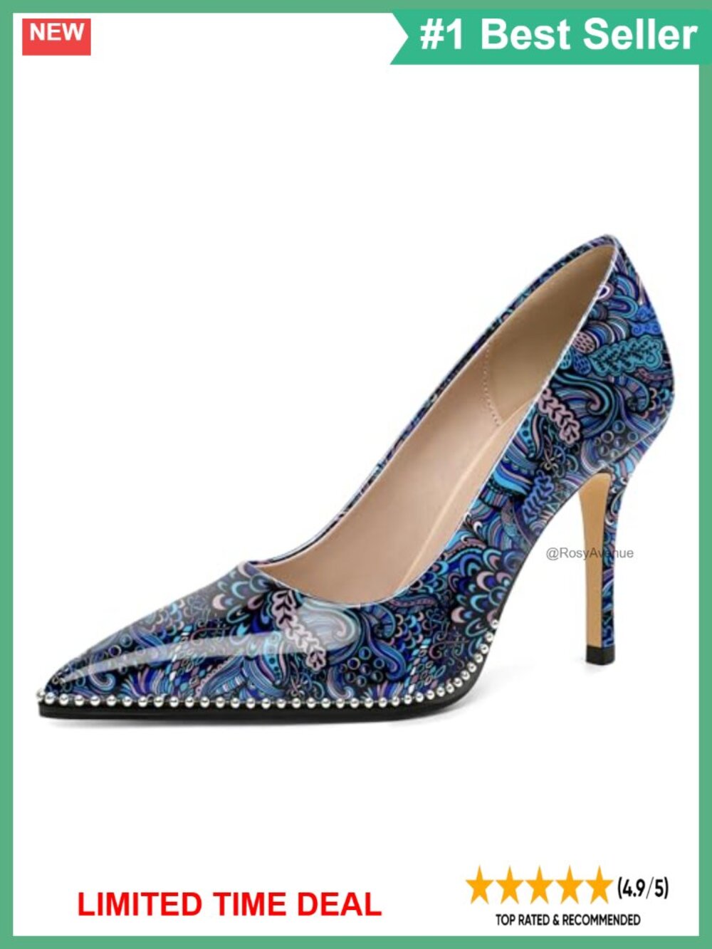 Beaded Pointed Toe Stiletto High Heel Slip On Dress Pumps Patent Leather